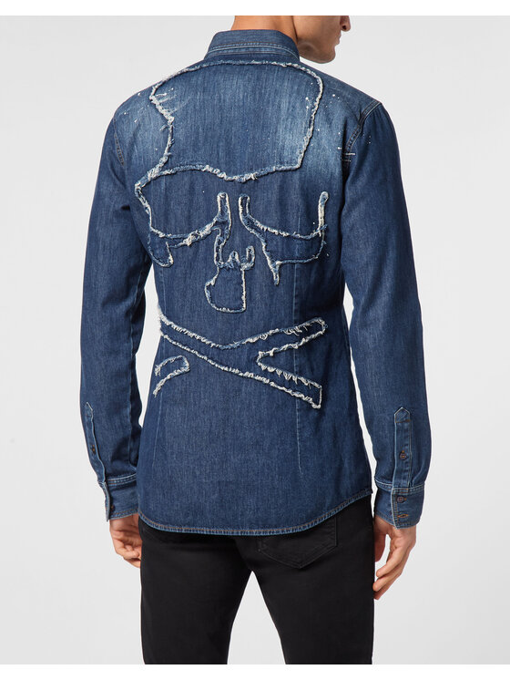 PHILIPP PLEIN PHILIPP PLEIN džínsová košeľa 11611 Modrá Regular Fit