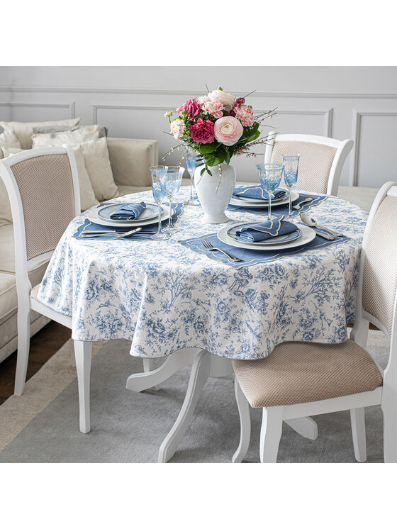 Roseberry Home Roseberry Home Obrus Toile de Jouy Blue okrągły Niebieski