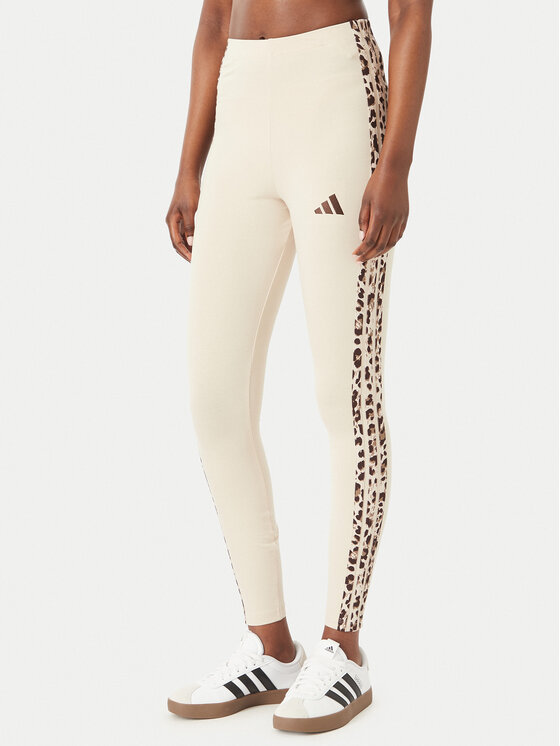 adidas adidas Legginsy Seasonal Essentials Animal Print 3-Stripes KR7619 Kremowy Slim Fit