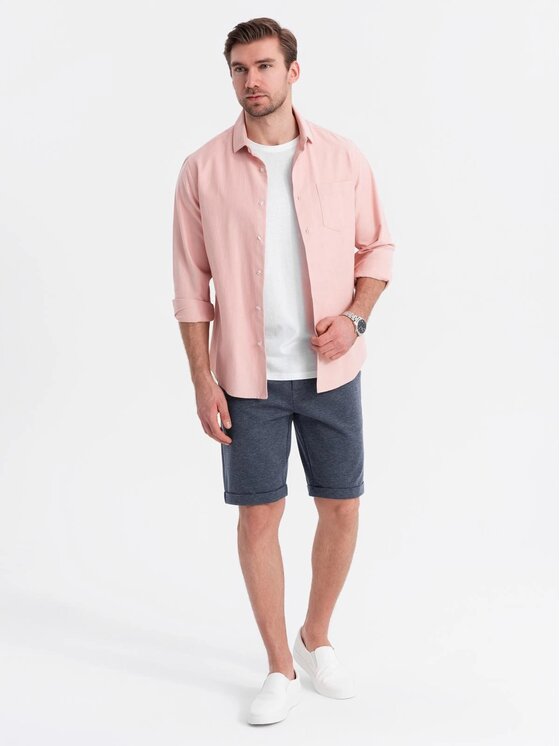 Ombre Ombre Šortky z materiálu OM-SRCS-0177 Tmavomodrá Regular Fit