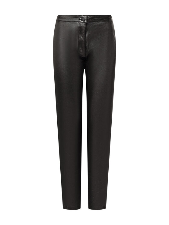 QUIOSQUE QUIOSQUE Kožené kalhoty 3TP006 Černá Regular Fit
