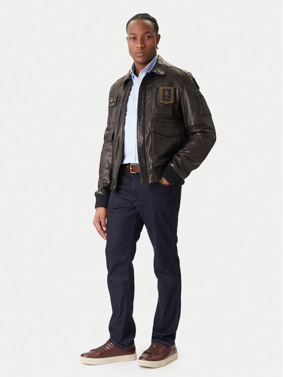 Aeronautica Militare Aeronautica Militare Kožená bunda 252PN0846U100839 Černá Regular Fit