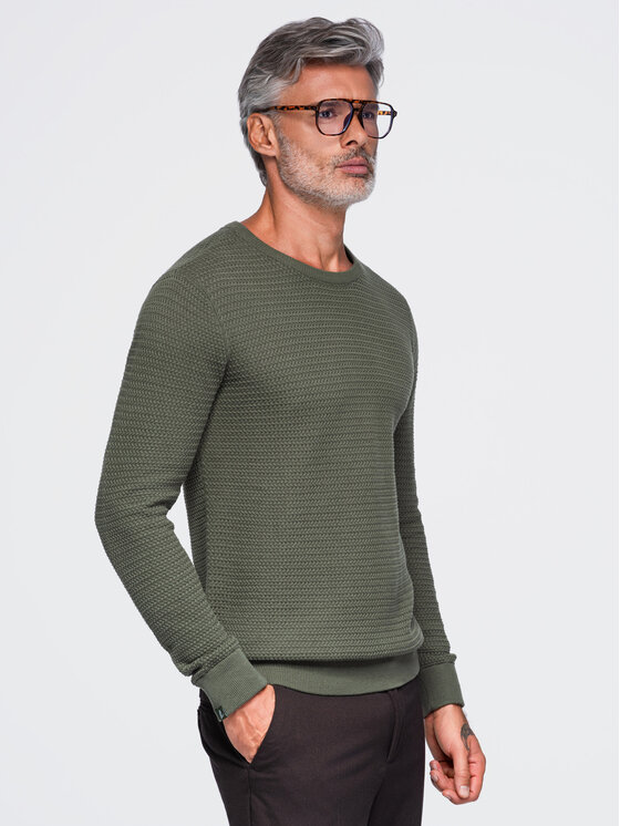 Ombre Ombre Sweter OM-SWSW-0119 Zielony Regular Fit