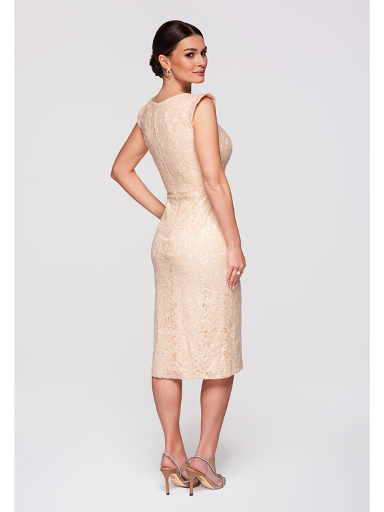 Ombre Ombre Sukienka wieczorowa LA-OM-DLR293 Kremowy Slim Fit
