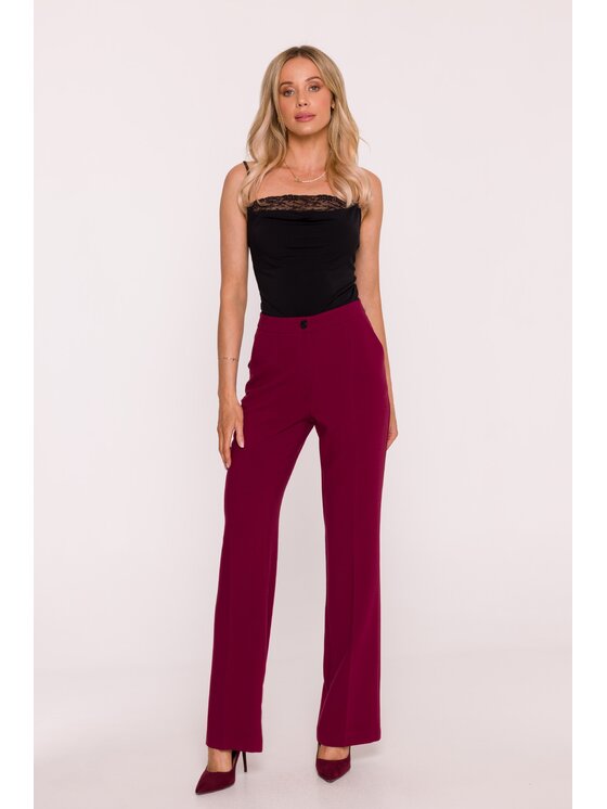 Stylove Stylove Spodnie garniturowe S418 Bordowy Wide Leg