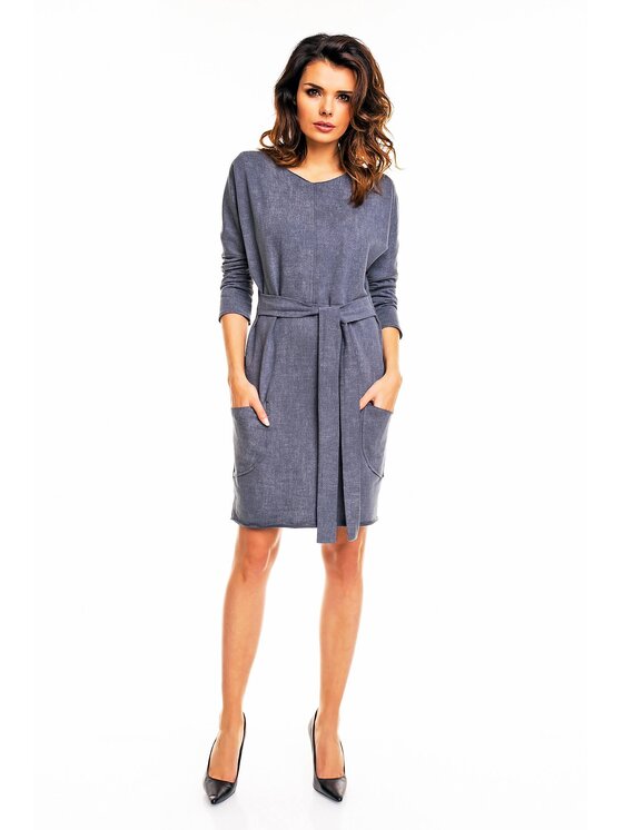 Awama Awama Sukienka codzienna A133 Szary Basic Fit