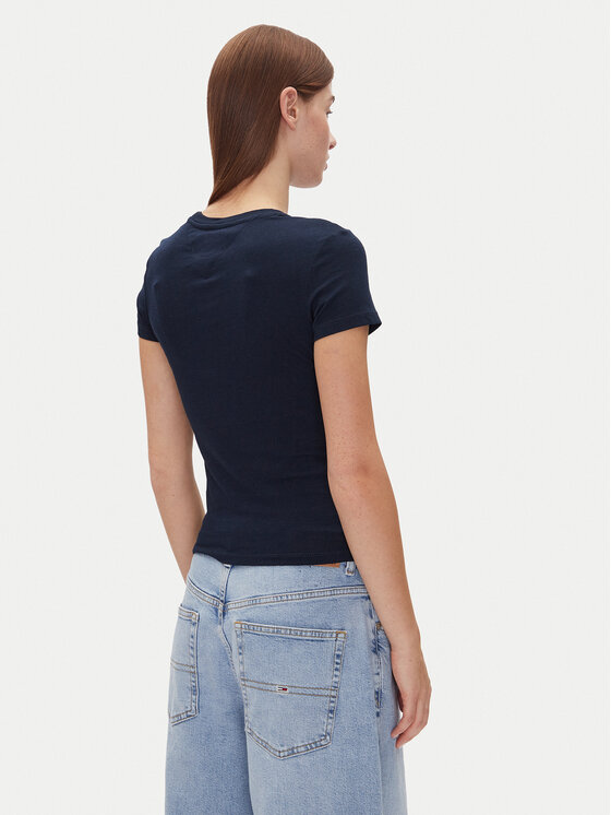 Tommy Jeans Tommy Jeans Tričko Tjw Slim Essential Logo 2 Tee DW0DW20316 Tmavomodrá Regular Fit