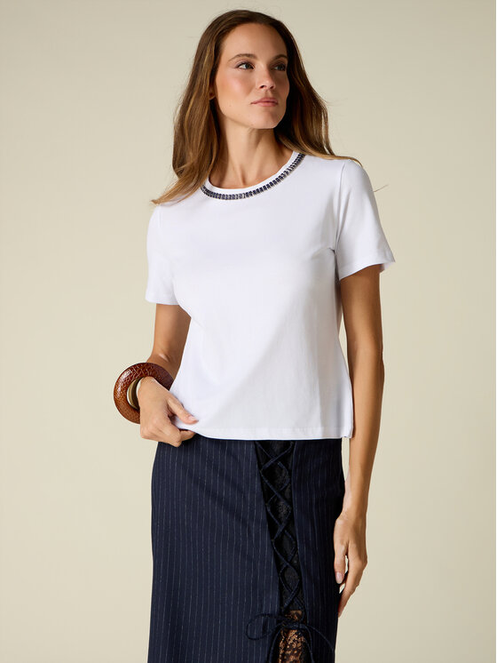 Oltre Oltre T-Shirt G0AEJ005031N011 Biały Regular Fit