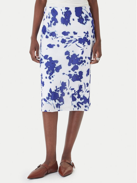 Calvin Klein Fustă midi LV044F608G Alb Regular Fit