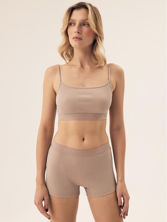 Esotiq Esotiq Szorty materiałowe 43092 Beżowy Regular Fit