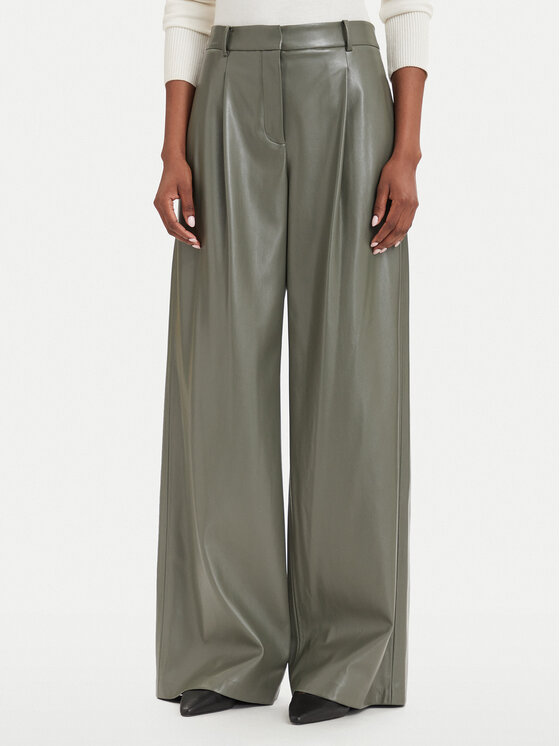 BOSS Pantaloni din imitație de piele Tiana4-M 50564757 Verde închis Wide Leg