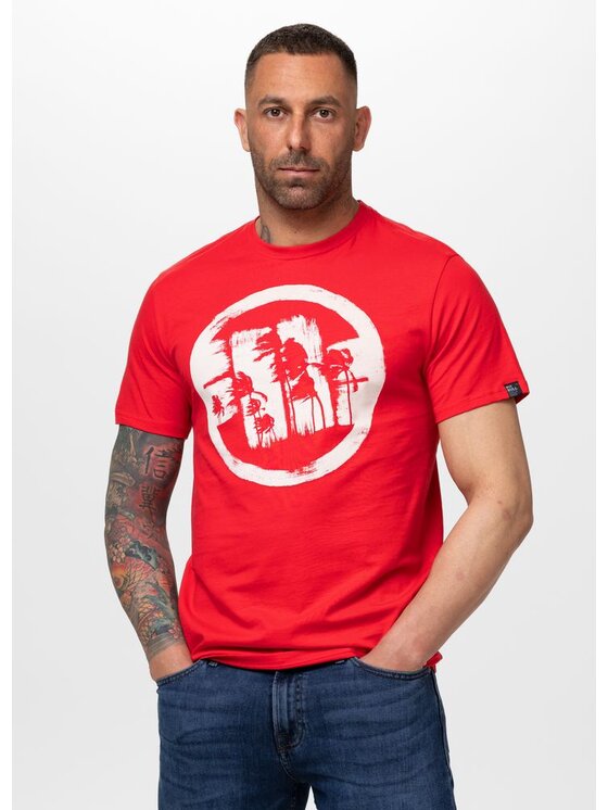 PITBULL PITBULL T-Shirt LOGO PALMS Czerwony Regular Fit