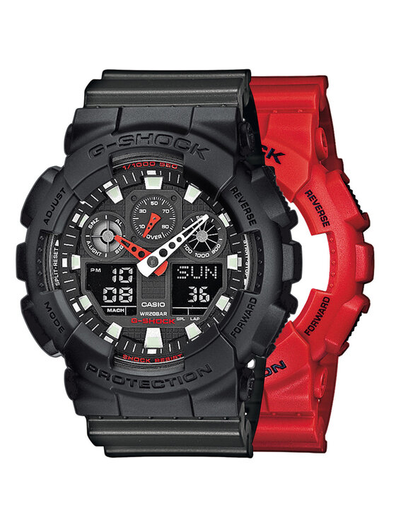 Casio Casio Zegarek SET GA-100B-4AER + BEZEL 10358741 + PASEK 10467764 Czerwony