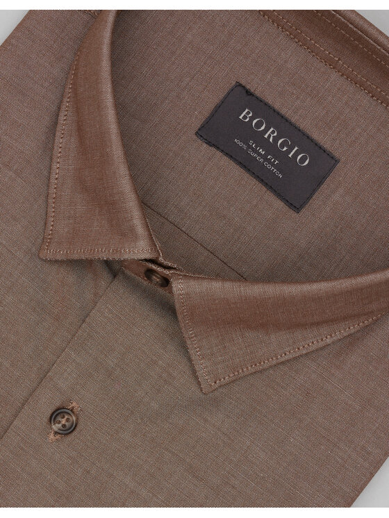 Borgio Borgio Koszula Olivola_00666 Brązowy Slim Fit
