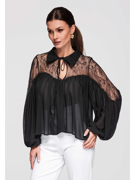 Ombre Ombre Bluzka OW-TS-E0026 Czarny Loose Fit
