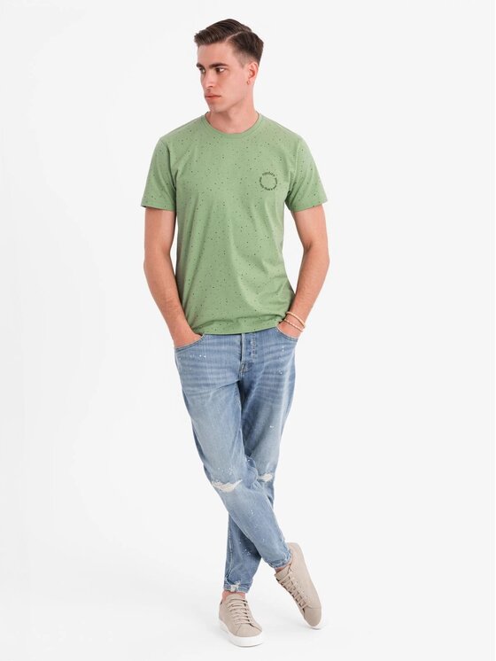 Ombre Ombre T-Shirt OM-TSFP-0186 Zielony Regular Fit