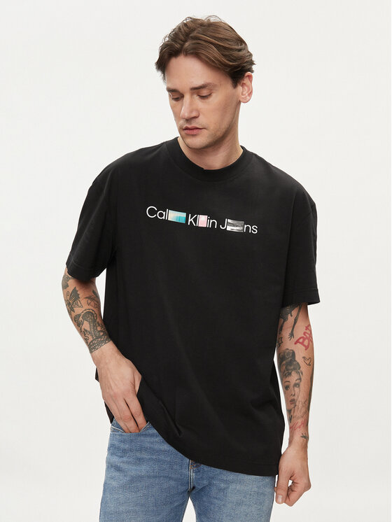 Férfi Póló Calvin Klein Jeans, Méret: S, Fekete, Photoprint J30J325195