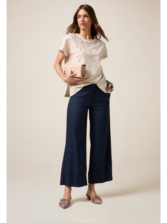 Oltre Oltre Pantaloni di tessuto P065R208995N034 Blu Cropp Fit