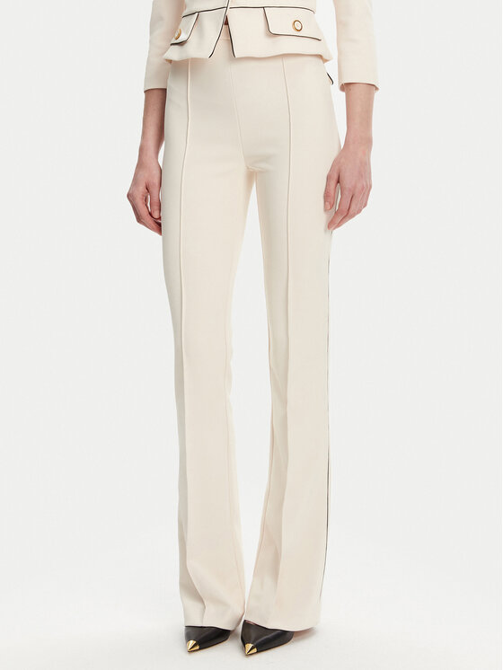 Elisabetta Franchi Pantaloni di tessuto PA-084-51E2 Écru Regular Fit, taglia : 46