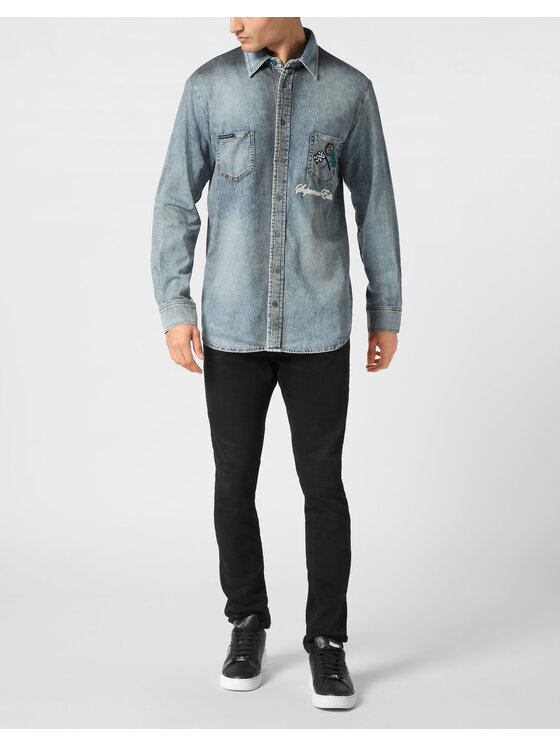 PHILIPP PLEIN PHILIPP PLEIN džínová košile 22651 Šedá Regular Fit