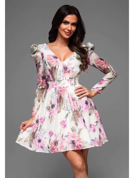 Ombre Ombre Sukienka koktajlowa LA-OM-DLR062 Biały Regular Fit
