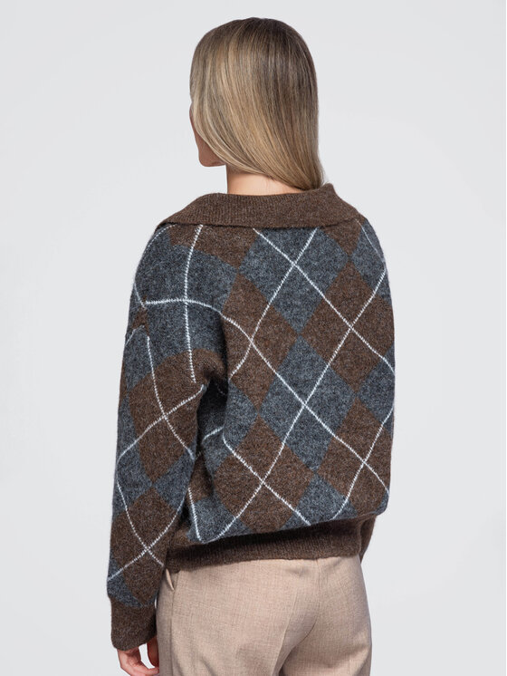 Ombre Ombre Sweter OW-SW-E0019 Brązowy Relaxed Fit