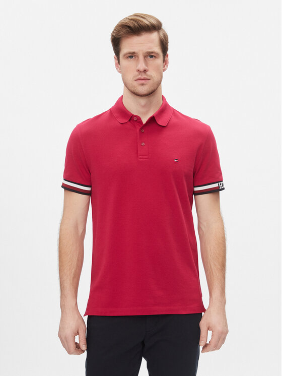 Tommy Hilfiger Tommy Hilfiger Тениска с яка и копчета Monotype Flag MW0MW33585 Червен Slim Fit
