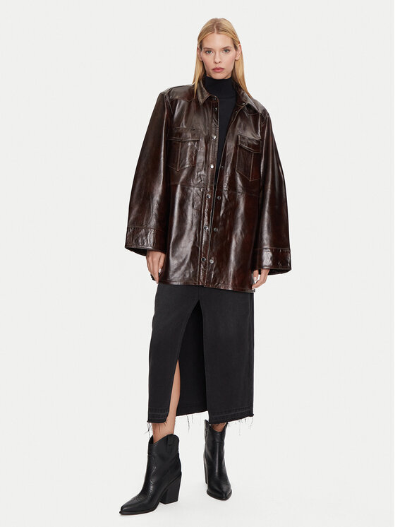 Gestuz Gestuz Usnjena jakna Lonie 10909468 Rjava Loose Fit