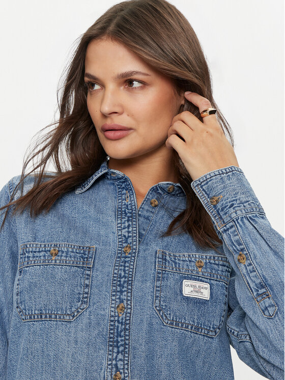 Guess Jeans Guess Jeans Τζιν πουκάμισο W4YH37 D5EI2 Μπλε Regular Fit