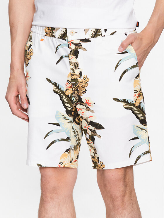 Boss Pantalon scurți din material Taber 50489123 Alb Regular Fit