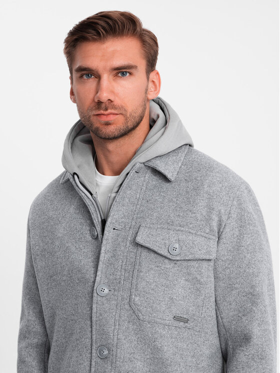 Ombre Ombre Kurtka koszulowa OM-JANP-0199 Szary Regular Fit