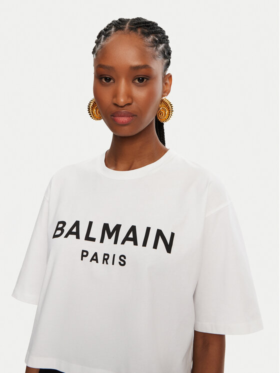 Balmain Balmain T-krekls BF1EE020BB02 Balts Relaxed Fit