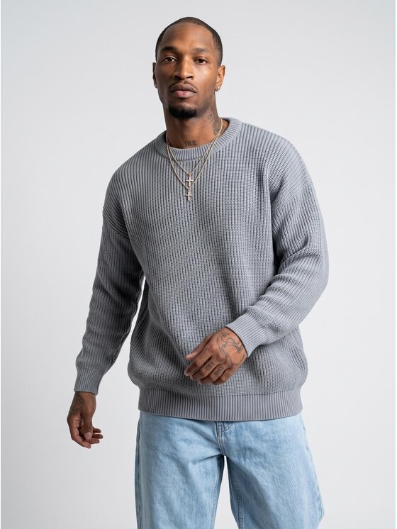 Jigga Wear Jigga Wear Sweter Luźny wygodny na jesień zimę 132250 Szary Regular Fit