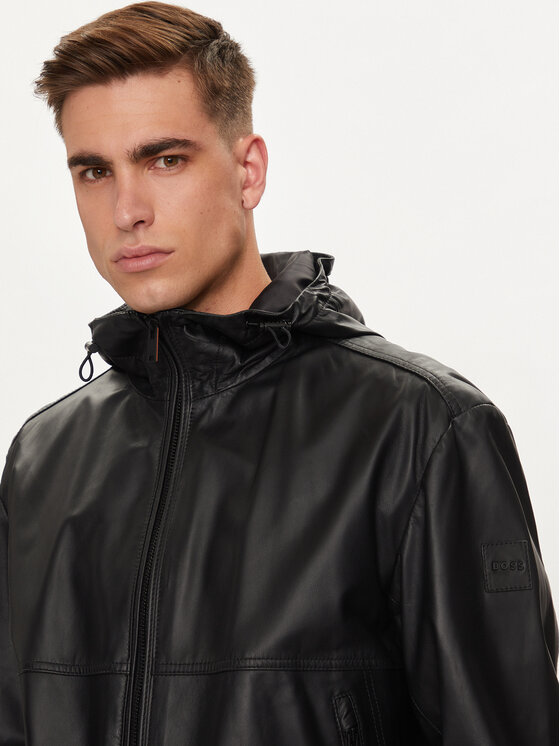 Hugo Boss Lederjacke Herren BOSS Lederjacke Mit Kapuze 'Jocamo