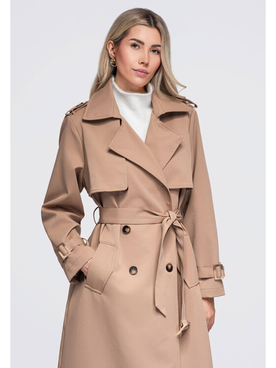 Ombre Ombre Trencz OW-CT-E0003 Beżowy Regular Fit