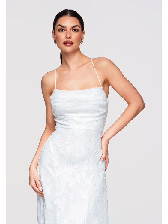 Ombre Ombre Sukienka wieczorowa LA-OM-DLR307 Biały Slim Fit