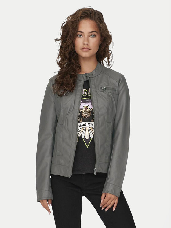 ONLY ONLY Яке от имитация на кожа Bandit 15081400 Сив Regular Fit