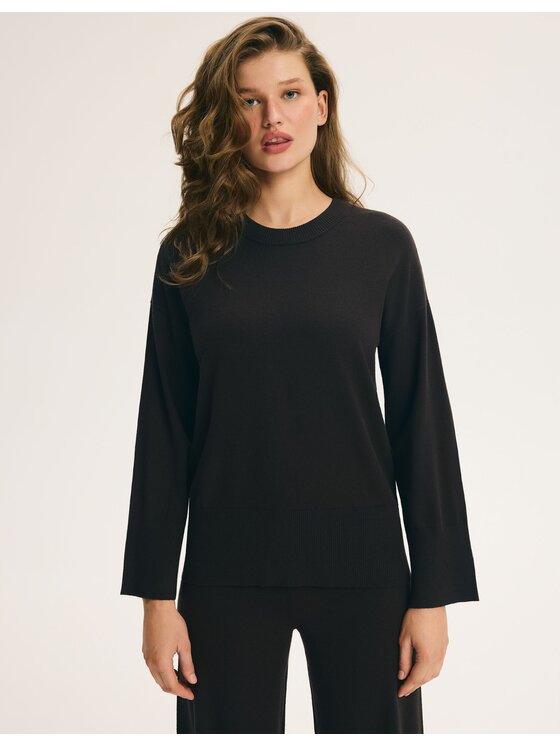 Esotiq Esotiq Komplet sweter i spodnie materiałowe 46082 Brązowy Regular Fit