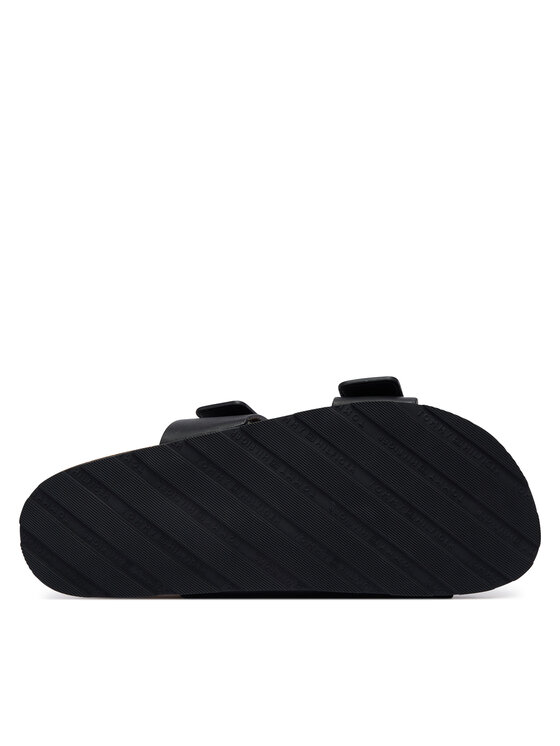 Tommy Hilfiger Tommy Hilfiger Şlapi Leather Double Strap Cork Sandals FW0FW09118 Negru
