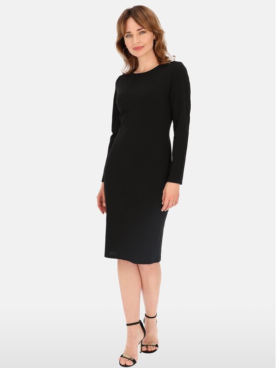 Perso Perso Sukienka codzienna z ozdobnym zamkiem na plecach Czarny Slim Fit