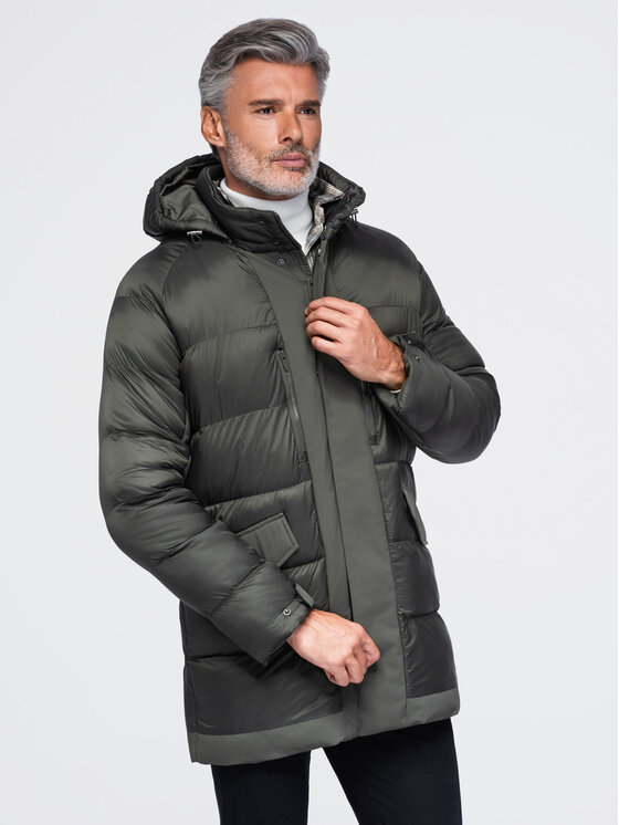 Ombre Ombre Kurtka zimowa OM-JALJ-0263 Zielony ciemny Regular Fit