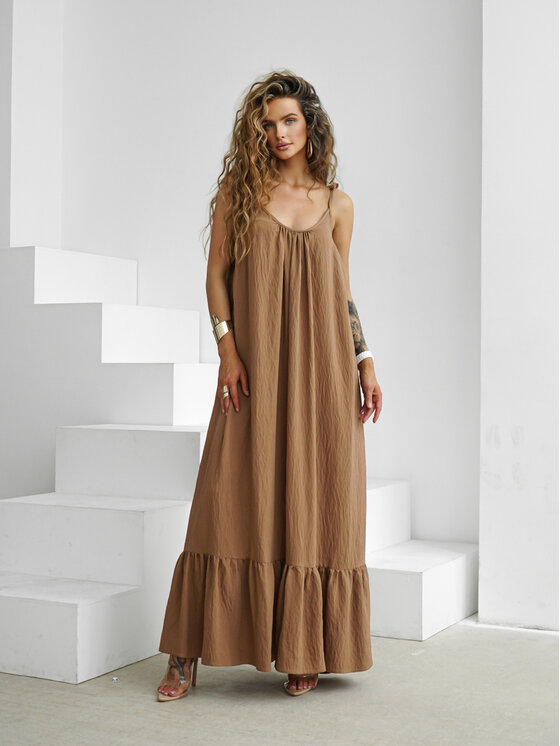 LilaLou LilaLou Sukienka letnia Gypsy Brązowy Oversize