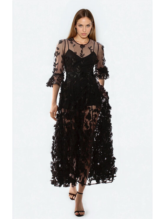 MATSOUR'I MATSOUR'I Sukienka elegancka Franceska Midi Czarny A-Line Fit