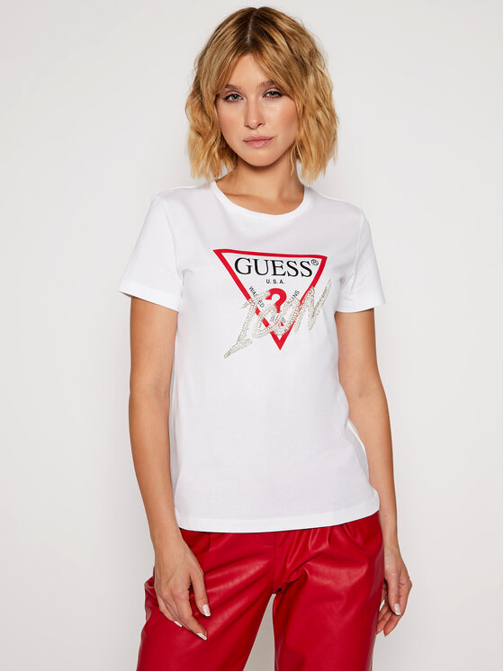 Guess Marškinėliai W0BI00 I3Z00 Balta Regular Fit • Modivo.lt
