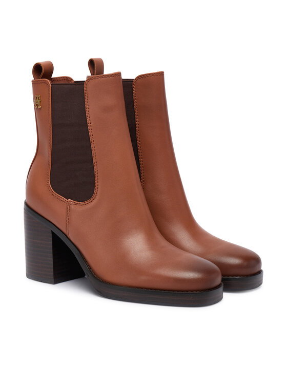 Tommy Hilfiger Tommy Hilfiger Členková obuv Square Toe Chelsea High Block Hl FW0FW08844 Hnedá