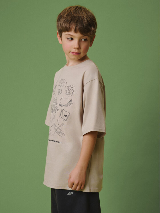 4F 4F T-Shirt ENJOY THE OUTDOORS Beżowy Loose Fit