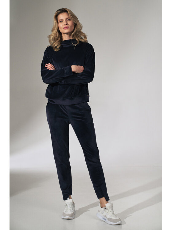 FIGL FIGL Spodnie damskie M746 Granatowy Regular Fit