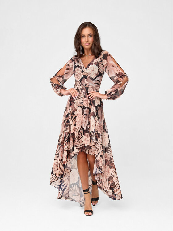Roco Fashion Roco Fashion Sukienka koktajlowa Coralie Beżowy Regular Fit