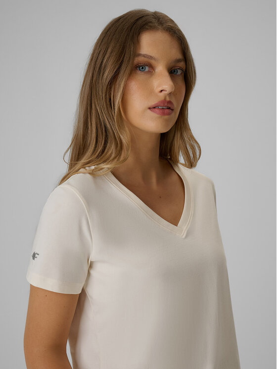 4F 4F T-Shirt BASIC+ Kremowy Regular Fit