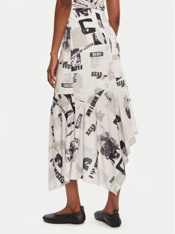 Desigual Desigual Midi suknja Breaking News 25WWFK07 Bijela Regular Fit